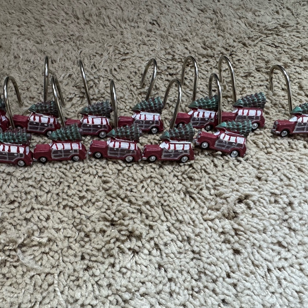 Red and White Truck Shower Curtain Hooks
